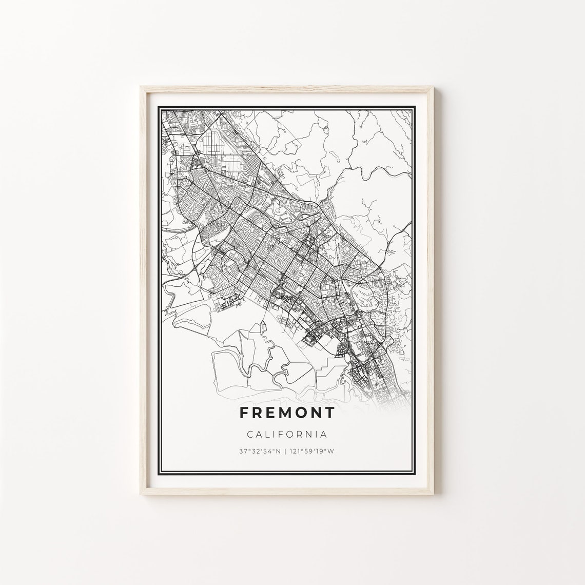 Fremont California City Map Minimalist Black and White Art Poster