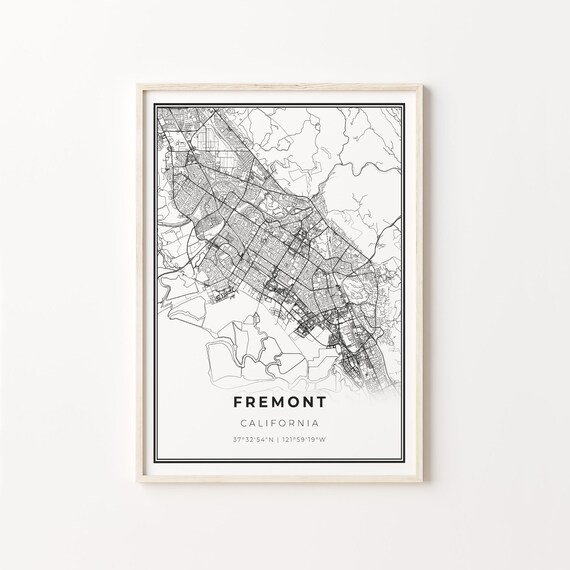 Fremont California City Map Minimalist Black and White Art Poster