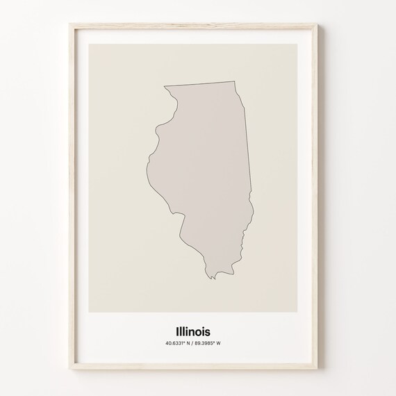 Illinois Minimalist Line Art US State Map Coordinates Poster