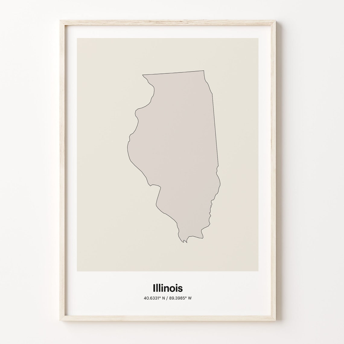 Illinois Minimalist Line Art US State Map Coordinates Poster