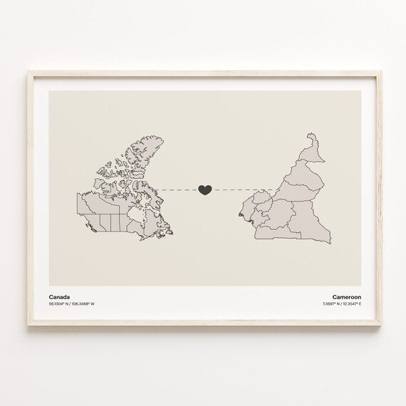 Canada To Cameroon Long Distance Love Minimalist Map Art Poster