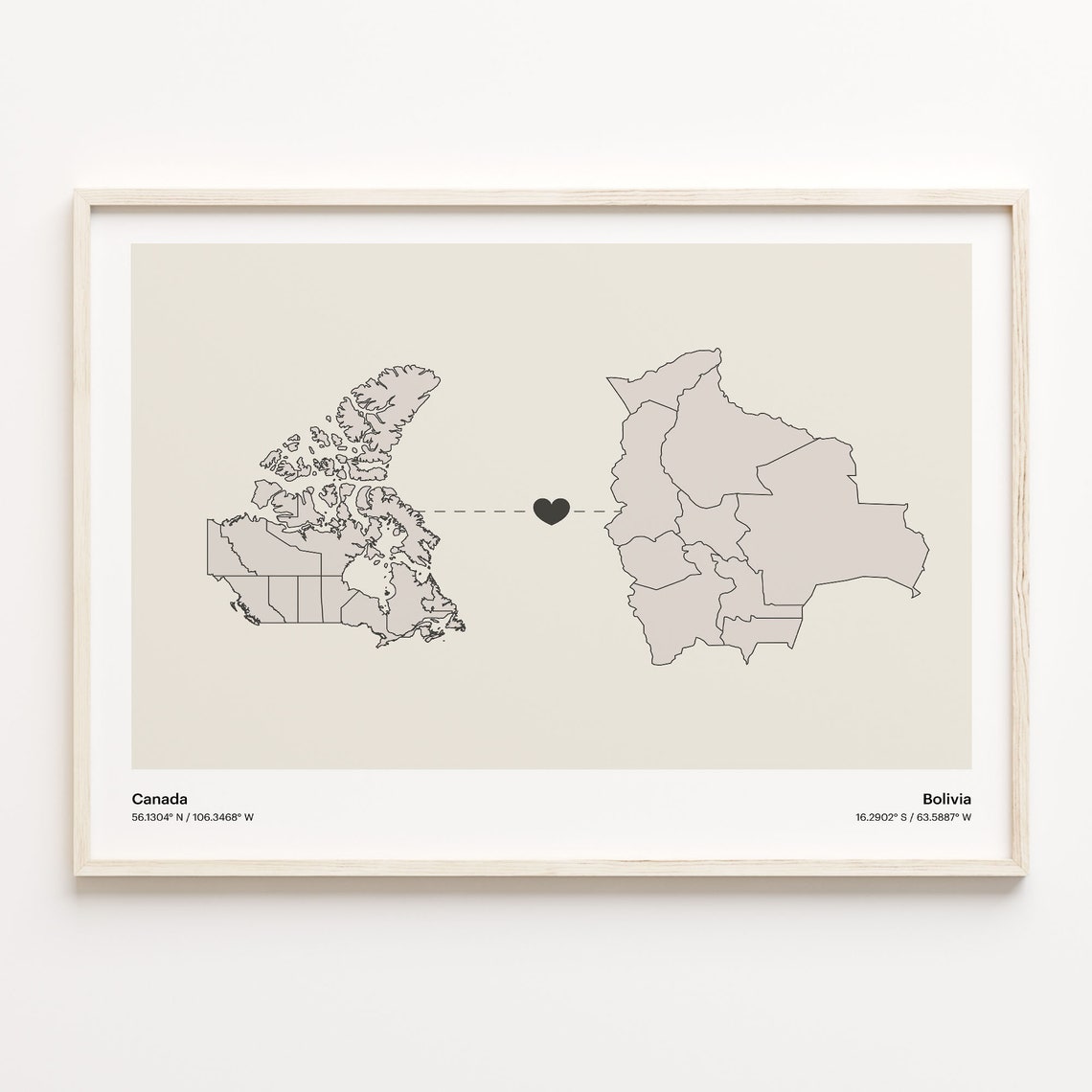 Canada To Bolivia Long Distance Love Minimalist Map Art Poster