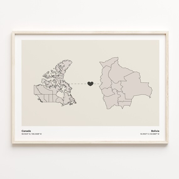 Canada To Bolivia Long Distance Love Minimalist Map Art Poster