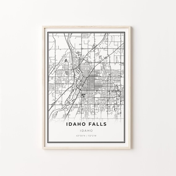 Idaho Falls Idaho Minimalist Black White City Street Map Poster
