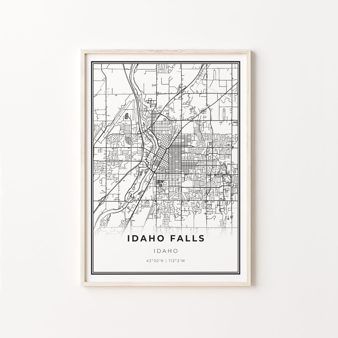 Idaho Falls Idaho Minimalist Black White City Street Map Poster