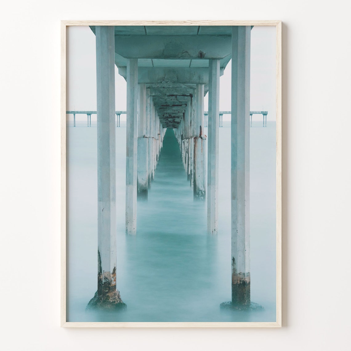 Ocean Pier Pillars in Turquoise Water Minimalist Coastal Surf Poster