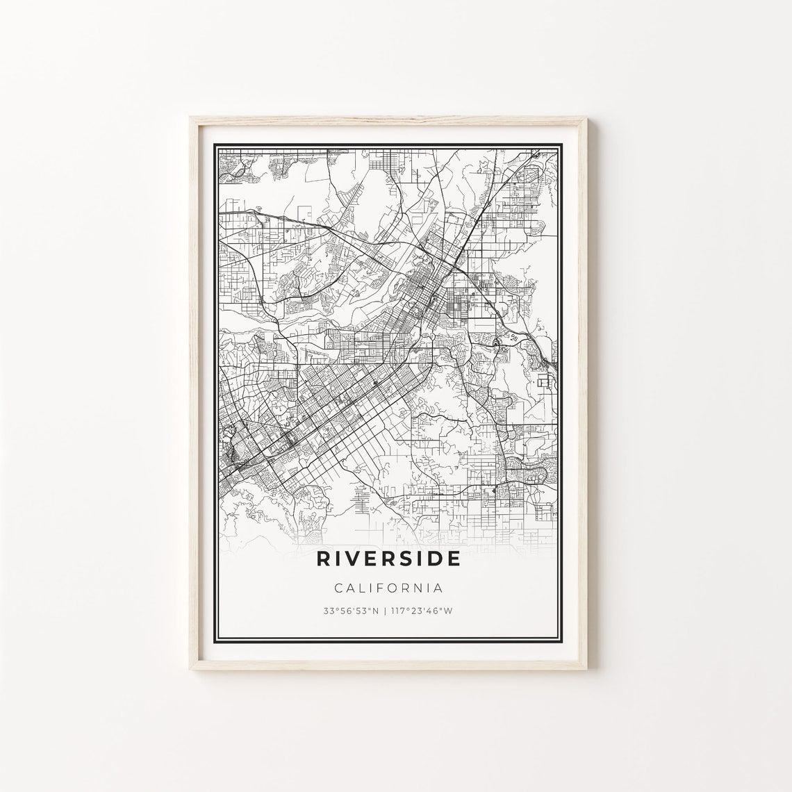 Riverside California Minimalist City Street Map Travel Decor Poster