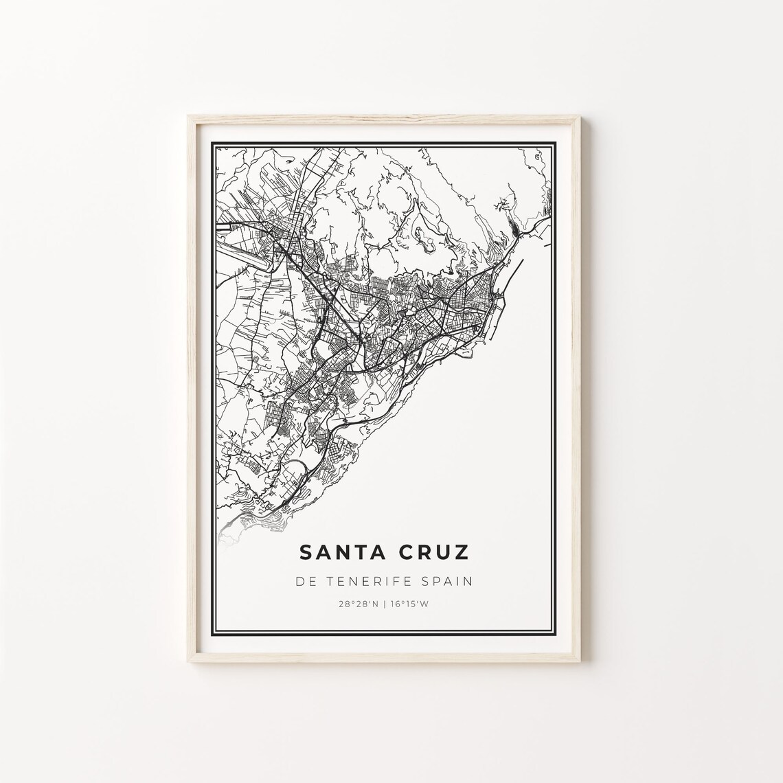 Santa Cruz De Tenerife Spain Black White Minimalist City Street Map Art Poster