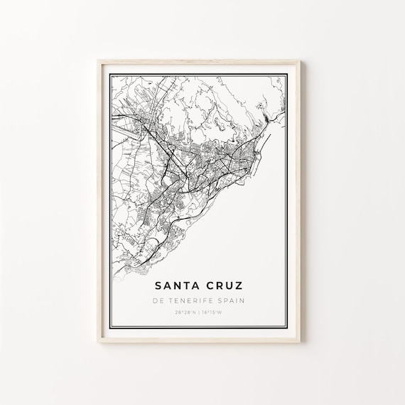 Santa Cruz De Tenerife Spain Black White Minimalist City Street Map Art Poster