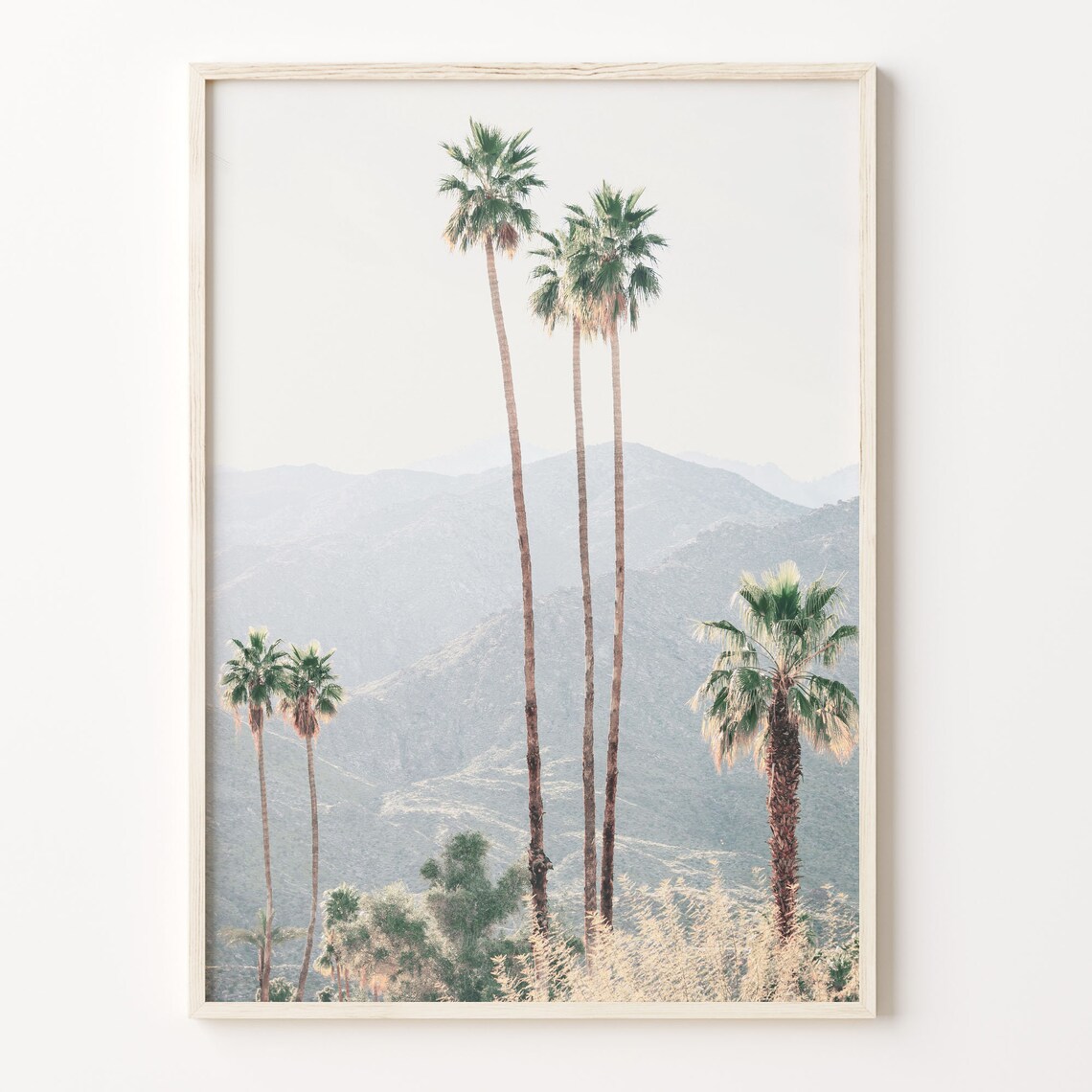 Tall Palm Trees Against Misty Mountain Morning Sky Photography Poster