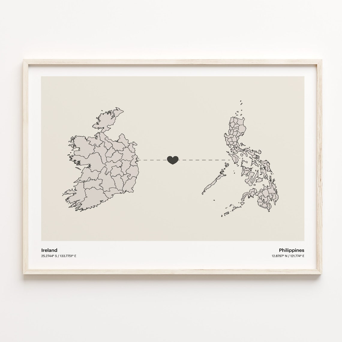 Ireland To Philippines Heart Connection Minimalist Map Art Print