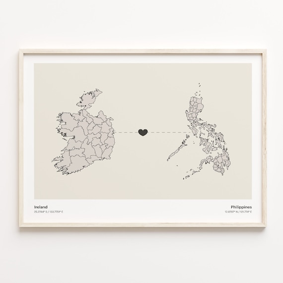 Ireland To Philippines Heart Connection Minimalist Map Art Print