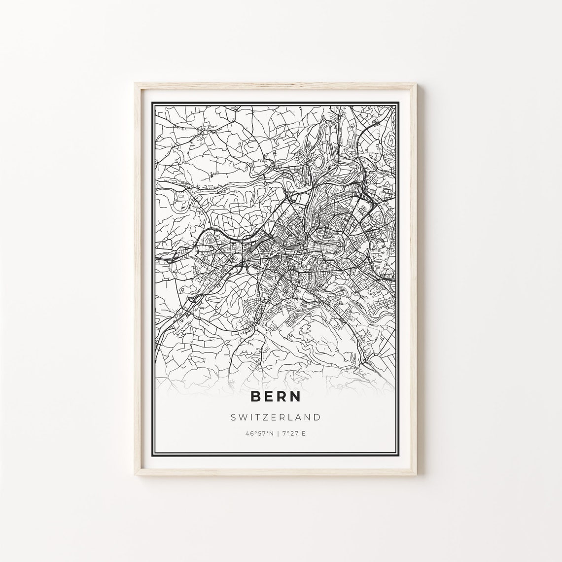 Bern Switzerland Black And White Modern City Street Map Art Poster