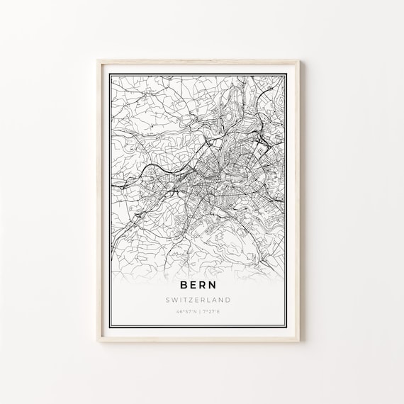 Bern Switzerland Black And White Modern City Street Map Art Poster