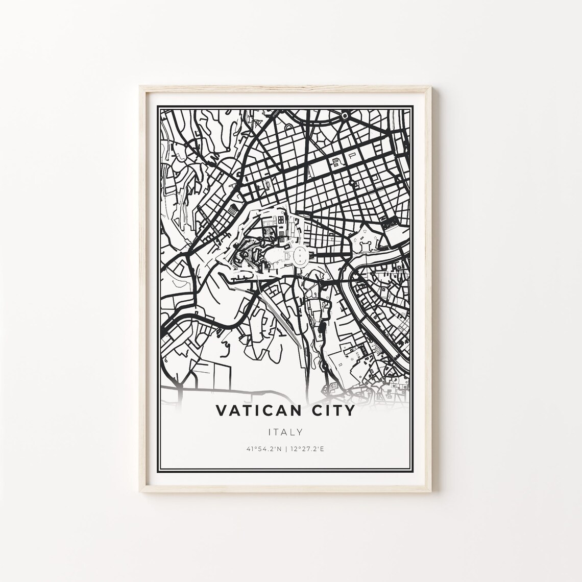 Vatican City Italy Minimalist Black White City Street Map Art Poster