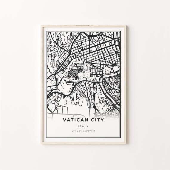 Vatican City Italy Minimalist Black White City Street Map Art Poster
