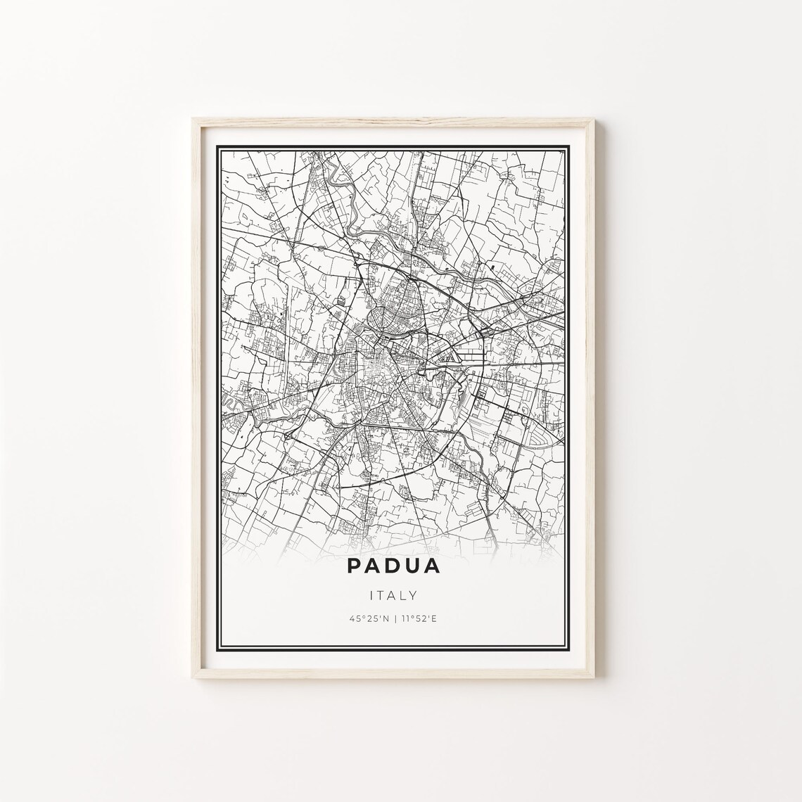 Padua Italy Black White Minimalist City Street Map Art Poster
