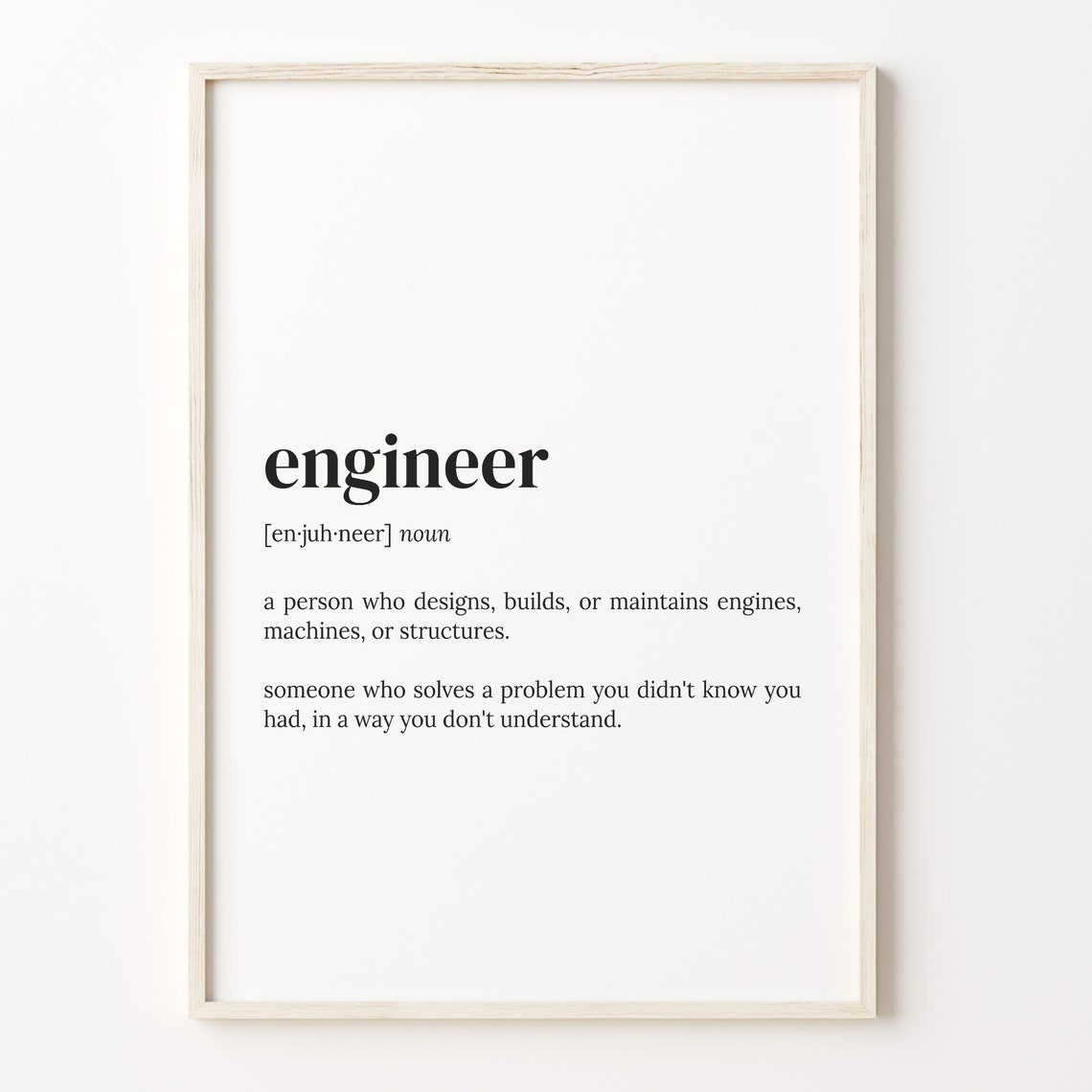 Engineer Funny Dictionary Definition Problem Solver Quote Wall Art