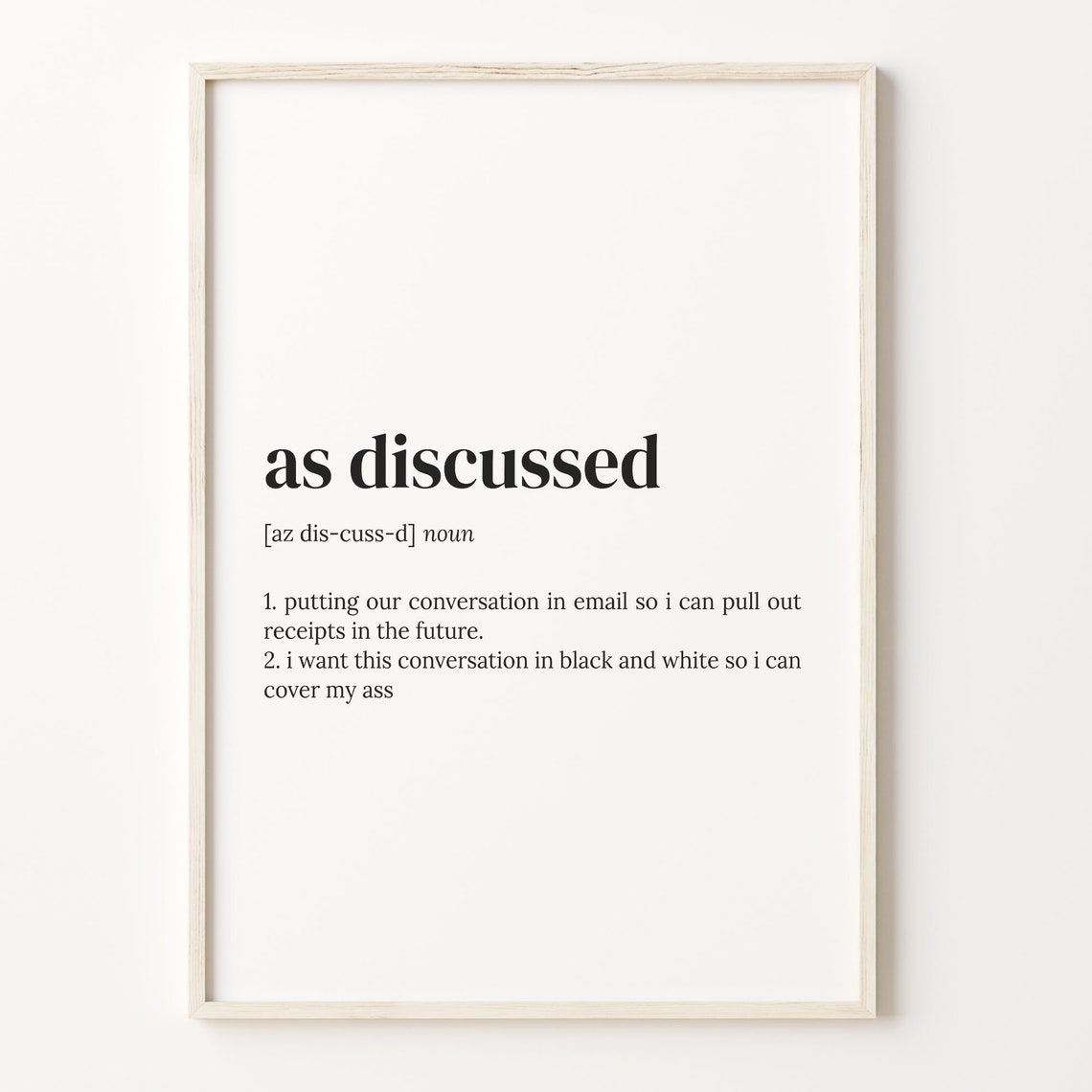As Discussed Definition Print Dictionary Poster Quote Wall Art Arts For Office Gift For Coworker Funny Work Gift C17 219