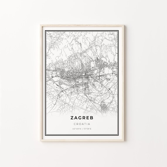 Zagreb Croatia Minimalist Black White City Street Map Art Poster
