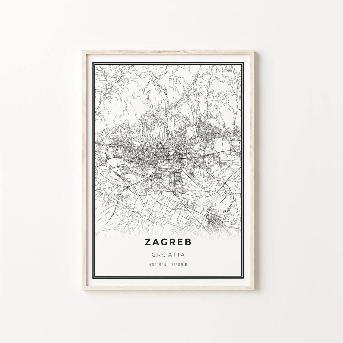 Zagreb Croatia Minimalist Black White City Street Map Art Poster