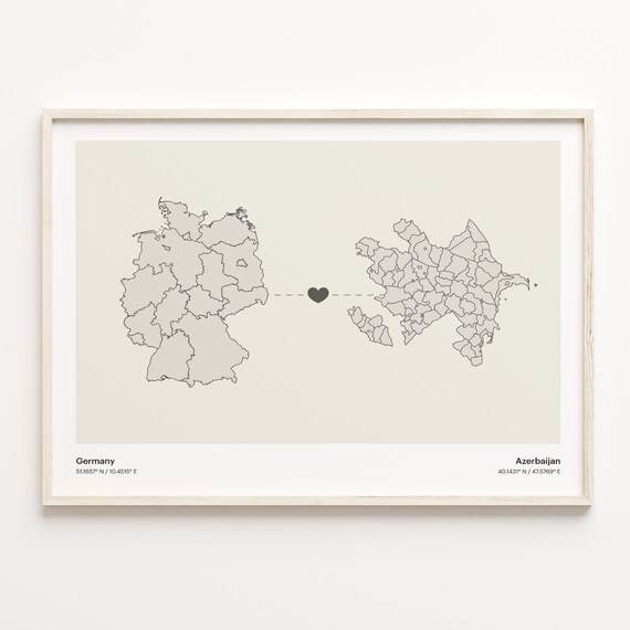 Germany To Azerbaijan Minimal Heart Country Connection Map Poster