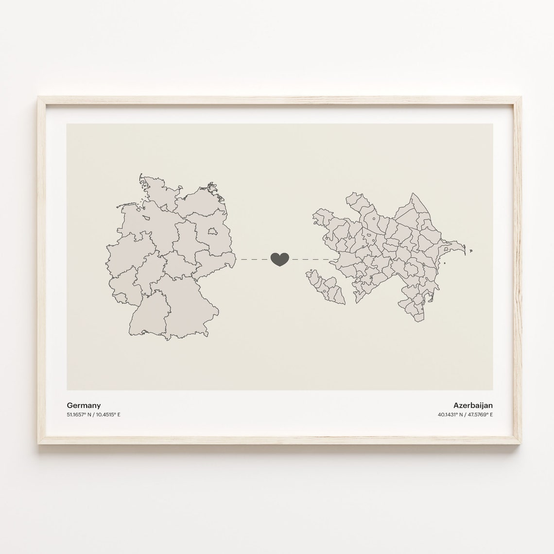 Germany To Azerbaijan Minimal Heart Country Connection Map Poster