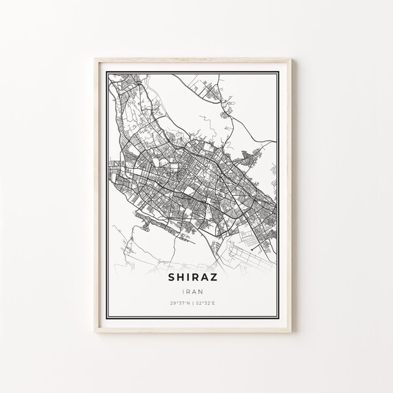 Shiraz Iran Minimalist Black and White City Street Map Poster