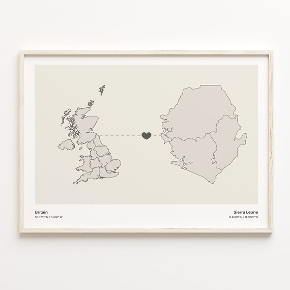 Britain To Sierra Leone Minimal Heart Country Connection Map Poster