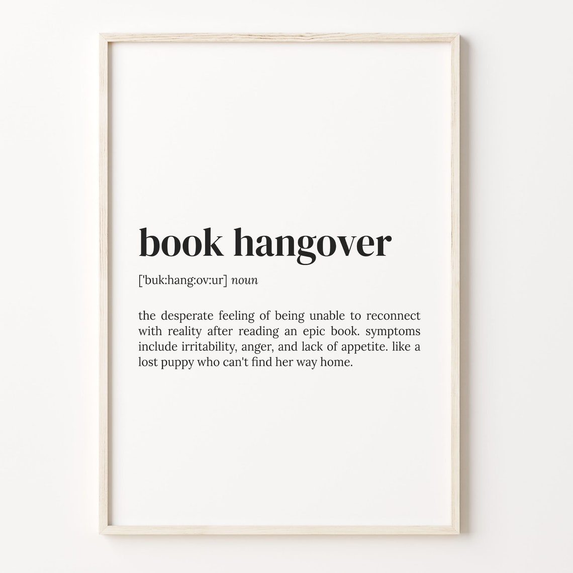Book Hangover Funny Dictionary Definition Reader Gift Wall Art