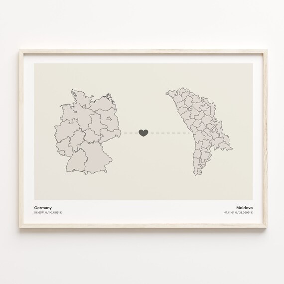 Germany To Moldova Minimalist Country Connection Map Gift Poster