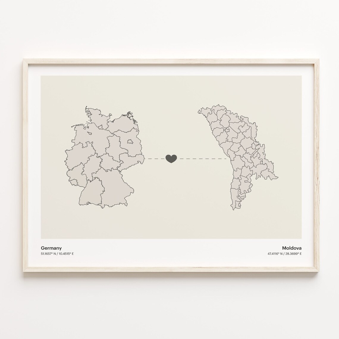 Germany To Moldova Minimalist Country Connection Map Gift Poster
