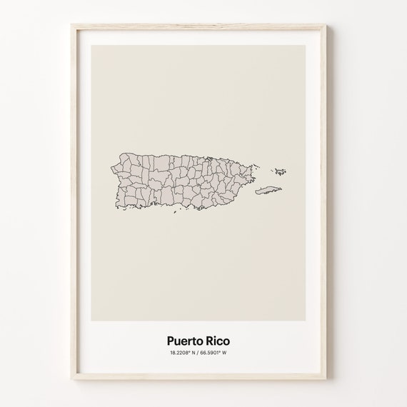 Puerto Rico Minimalist Country Map Poster, Line Art