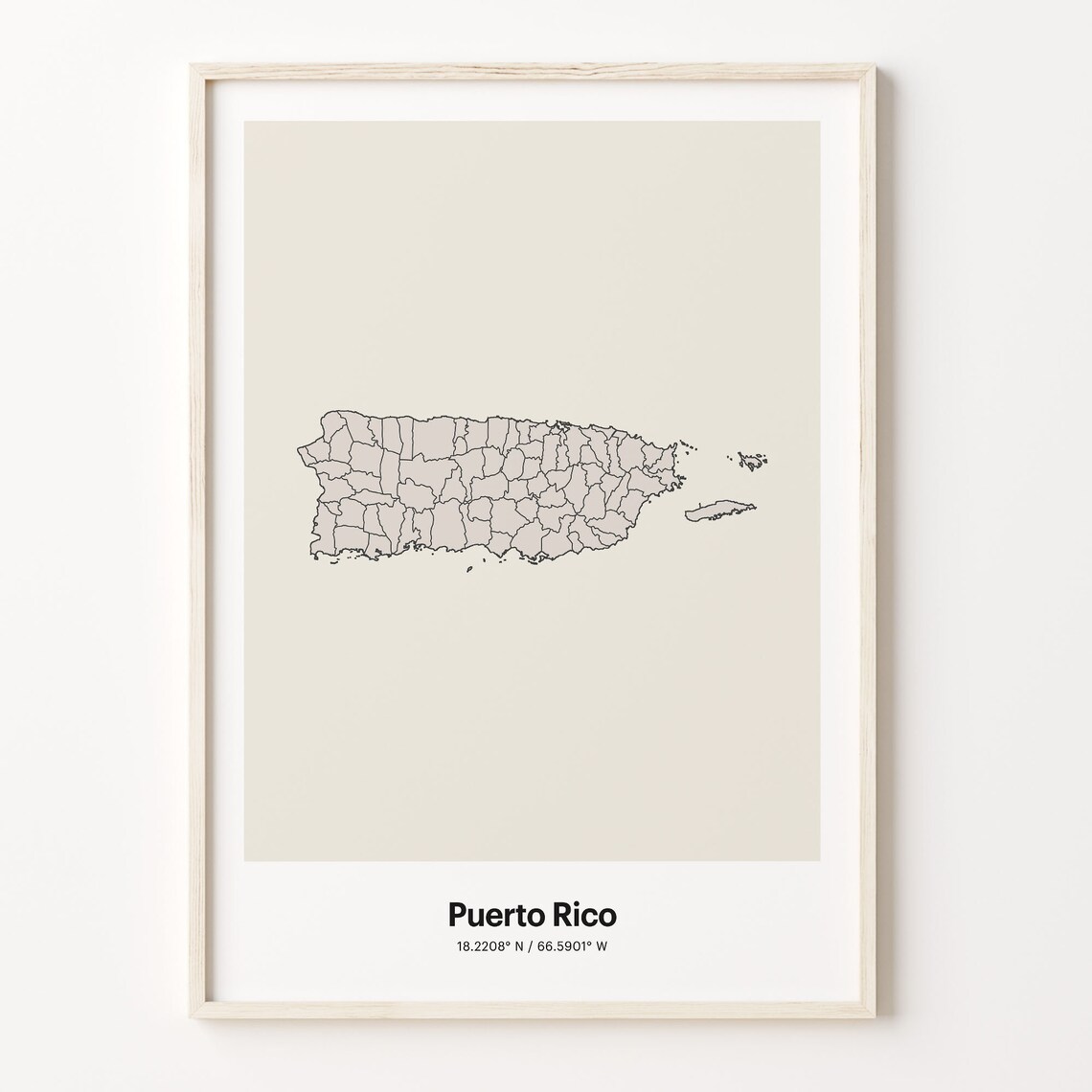 Puerto Rico Minimalist Country Map Poster, Line Art