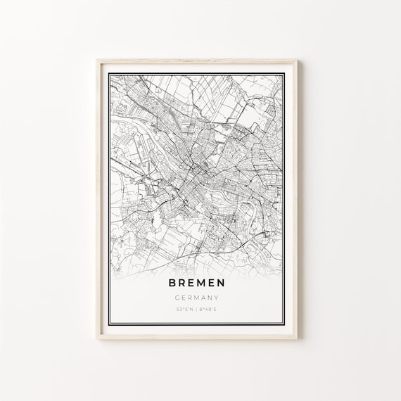 Bremen Germany Black White Minimalist City Street Map Art Poster