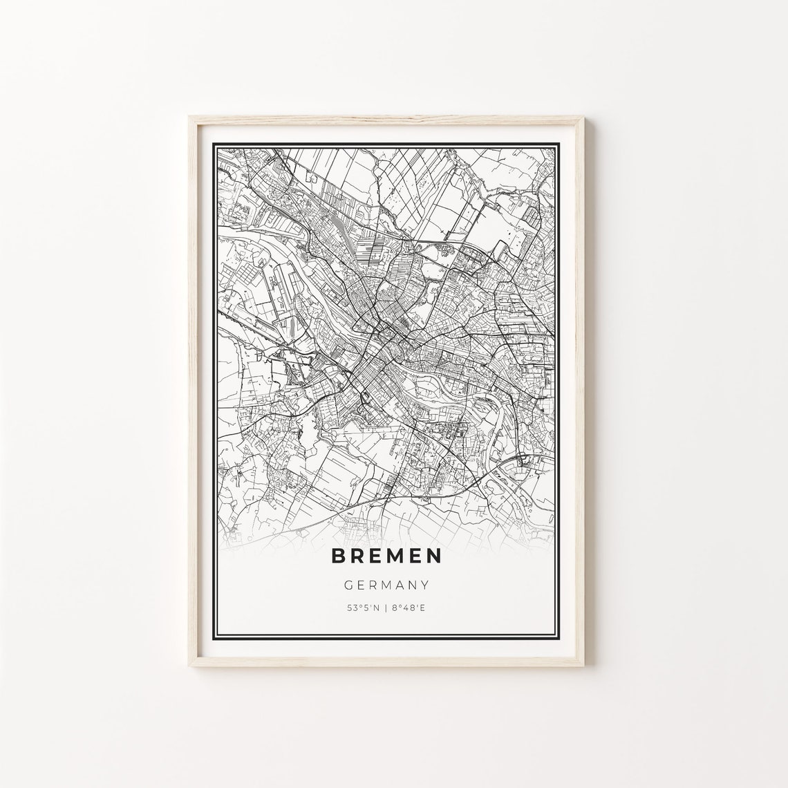 Bremen Germany Black White Minimalist City Street Map Art Poster