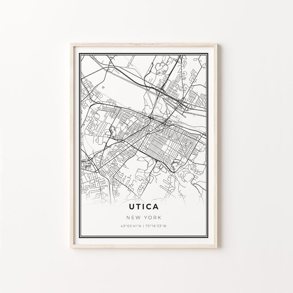 Utica New York Minimalist City Street Map Travel Decor Poster
