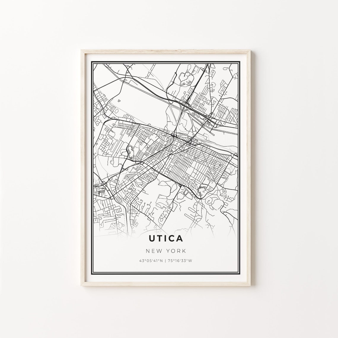 Utica New York Minimalist City Street Map Travel Decor Poster