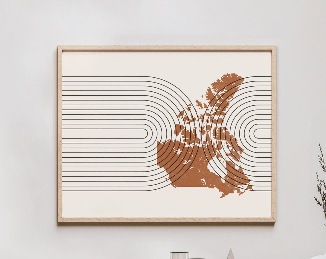 Canada Wall Art Mid Century Map Retro Decor Poster Country Of Print