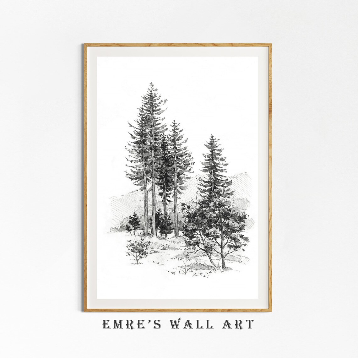Neutral Tree Sketch, Vintage Rustic Landscape Art Print - Image 4