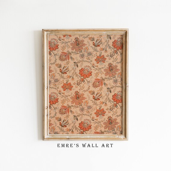 Vintage Rustic Textile Pattern Botanical Autumn Art Print