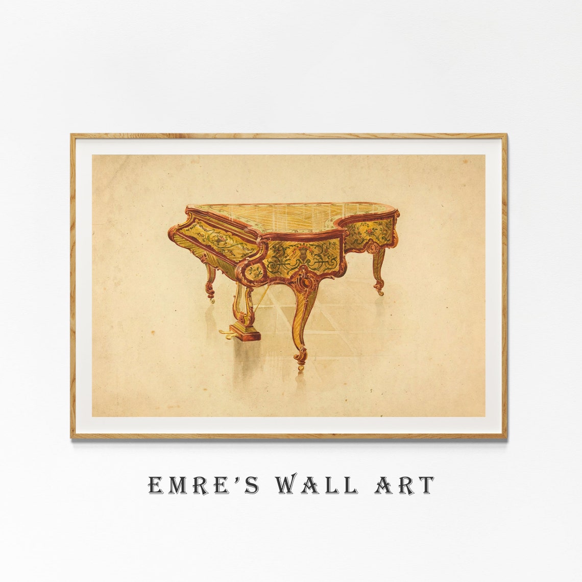 Ornate Antique Grand Piano Vintage Music Room Illustration Poster - Image 4