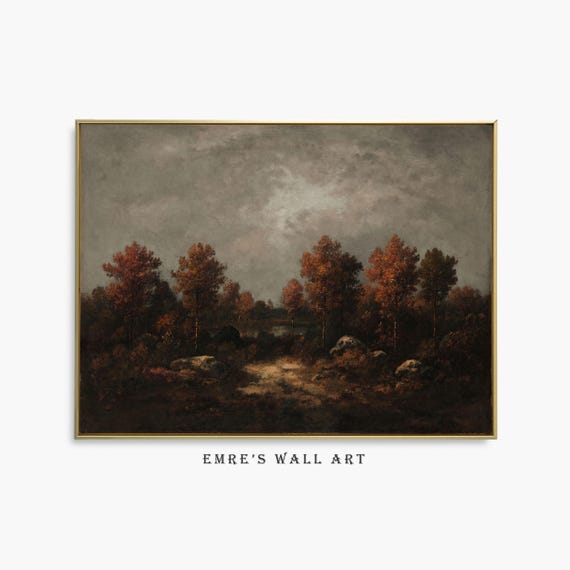 Rustic Fall Landscape Print Moody Autumn Oil Painting Autumn Wall Art Rustic Home Decor