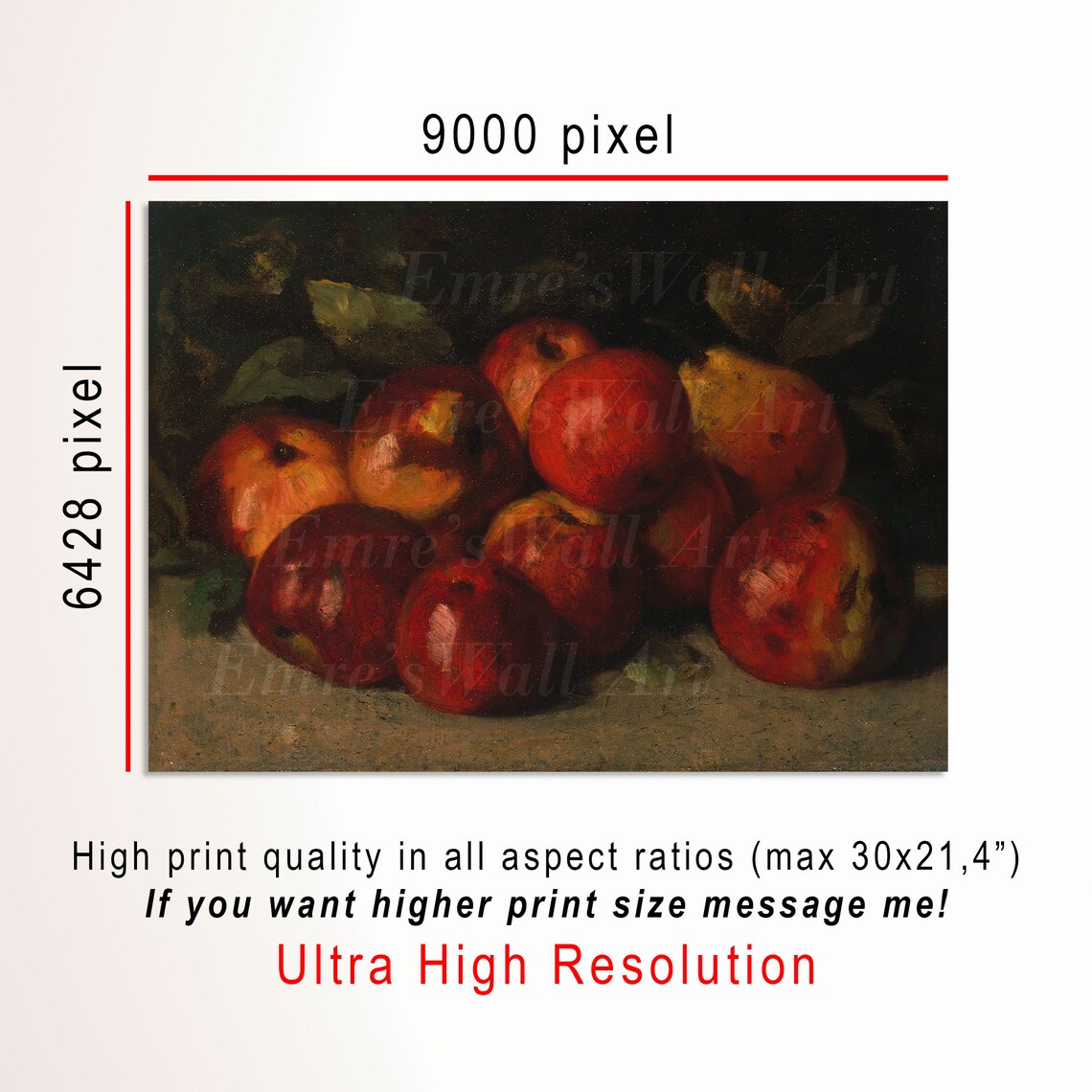 Moody Dark Still Life Red Apples Vintage Fruit Painting Poster - Image 3