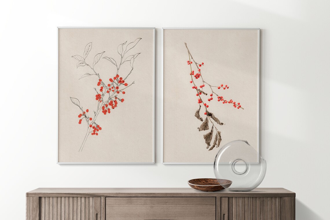 Neutral Winter Botanical Set, Vintage Holiday Decor - Image 4