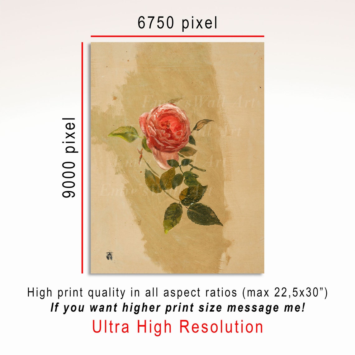 Pink Rose Bloom Vintage Oil Painting Botanical Wall Decor Poster - Image 3