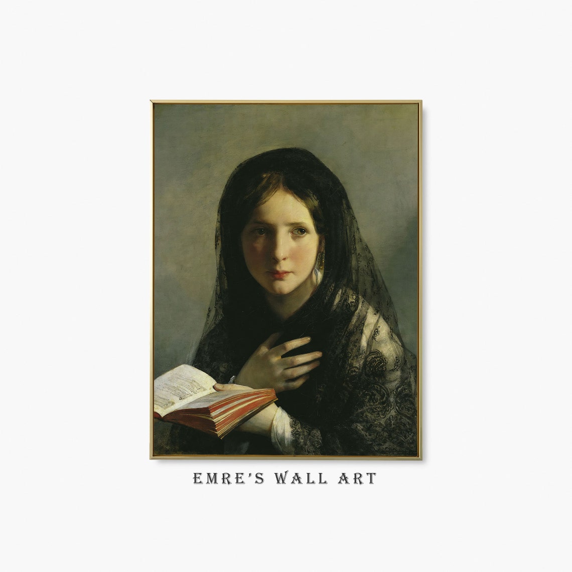 Woman in Black Veil Reading Book Classical Portrait Painting Poster