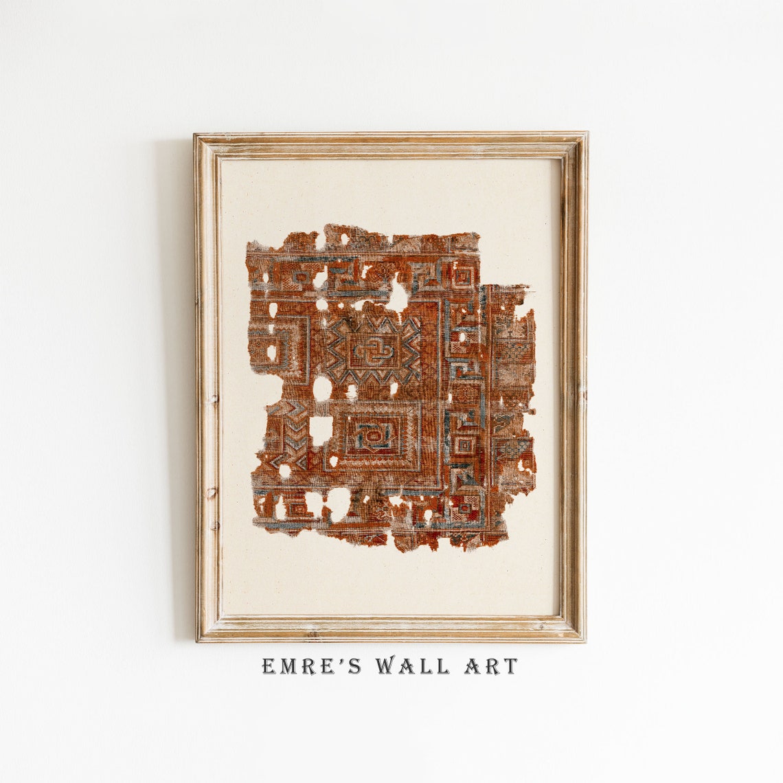 Antique Kilim Textile Fragment Rust Geometric Pattern Poster
