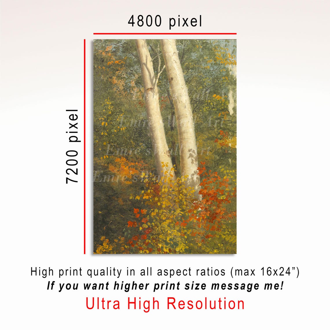 White Birch Trees with Bright Autumn Foliage Vintage Forest Poster - Image 3