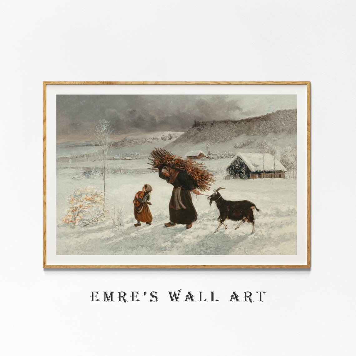 Woman Carrying Firewood Bundle in Snow Vintage Winter Peasant Poster - Image 4